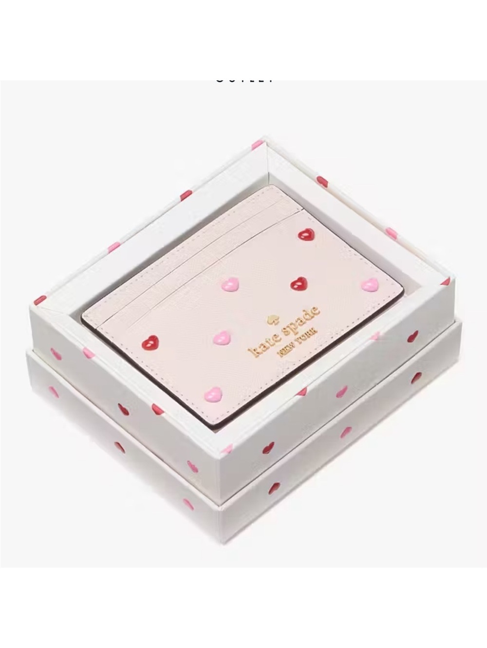 Kate Spade Saffiano Leather Card Holder with Hearts NEW